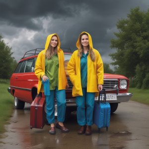 Two women confident of their disaster preparations about to bug-out