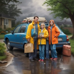 Family preparing to leave before a disaster